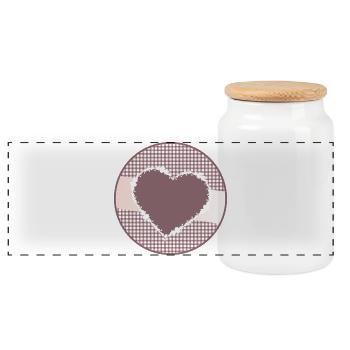 nostalgic label in dusky pink with a big heart - Panoramic Cookie Jar with Wooden Lid - white - Front