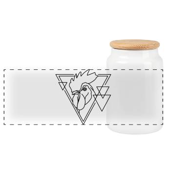 Coq en forme géométrique - Conception d’art au trait - Boîte à biscuits avec couvercle en bois - blanc - Devant