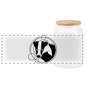 Blaireau en forme géométrique - Conception d’art au trait - Boîte à biscuits avec couvercle en bois - blanc - Devant