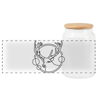 Cerf en forme géométrique - Conception d’art au trait - Boîte à biscuits avec couvercle en bois - blanc - Devant