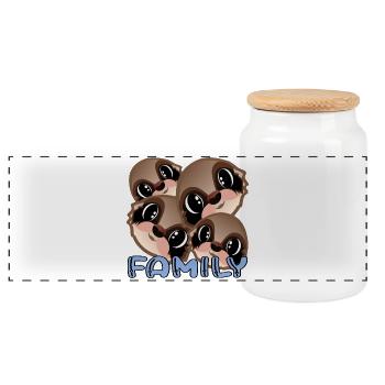 SLOTH BEAR FAMILY - CUTE ANIMAL - Panoramic Cookie Jar with Wooden Lid - white - Front