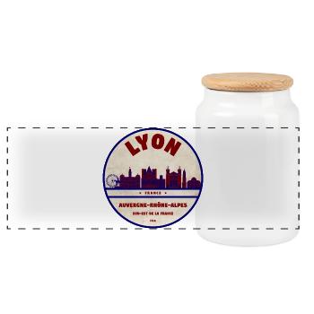 Insigne vintage de la Skyline de Lyon - Boîte à biscuits avec couvercle en bois - blanc - Devant