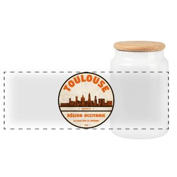 Toulouse Skyline Badge - Panoramic Cookie Jar with Wooden Lid - white - Front