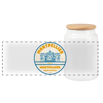 Montpellier Vintage Stadtlogo Sticker - Panorama Keksdose mit Holzdeckel - Weiß - Vorne
