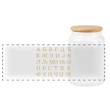 SERBIEN Serbisches Alphabet Serbisch Kyrillisch - Panorama Keksdose mit Holzdeckel - Weiß - Vorne