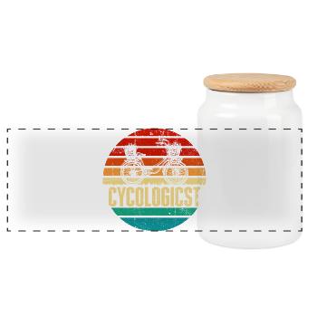 Logo vintage rétro du Cycliste au coucher de soleil - Boîte à biscuits avec couvercle en bois - blanc - Devant