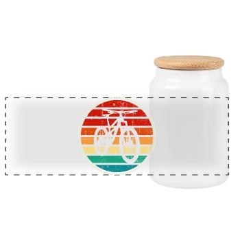 Coucher de soleil à vélo arc-en-ciel rétro - Boîte à biscuits avec couvercle en bois - blanc - Devant