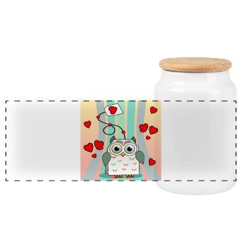 Valentine's Day Animals - Tea Bags Owls - Panoramic Cookie Jar with Wooden Lid - white - Front