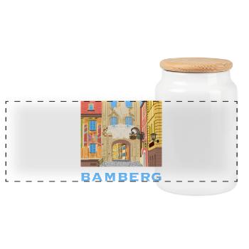 Bamberg, Rathaus, Bayern, Deutschland, Zeichnung - Panorama Keksdose mit Holzdeckel - Weiß - Vorne