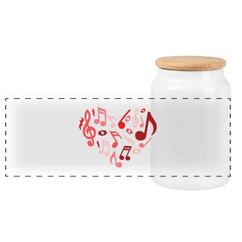 Cœur de notes de musique en rouge et rose - Boîte à biscuits avec couvercle en bois - blanc - Devant