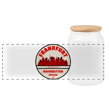 Mainhattan Skyline Frankfurt Red - Panoramic Cookie Jar with Wooden Lid - white - Front
