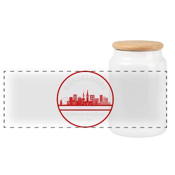 Düsseldorf Skyline Rundlogo - Panorama Keksdose mit Holzdeckel - Weiß - Vorne