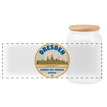 Dresden Skyline Vintage Label - Panoramic Cookie Jar with Wooden Lid - white - Front
