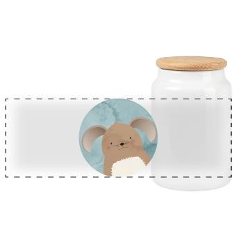 cute rabbit with floppy ears in watercolor patch - Panoramic Cookie Jar with Wooden Lid - white - Front