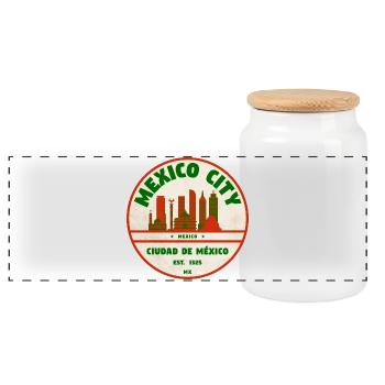Vintage-Siegel Mexiko-Stadt Skyline - Panorama Keksdose mit Holzdeckel - Weiß - Vorne