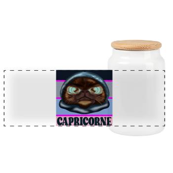 CAPRICORNE - Signe du zodiaque Capricorne - CHATS - Boîte à biscuits avec couvercle en bois - blanc - Devant