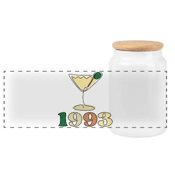 Geburtstag 1993 - LINE ART COCKTAIL GLAS - Panorama Keksdose mit Holzdeckel - Weiß - Vorne