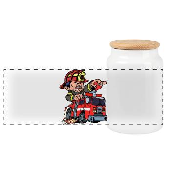 Firefighter Firefighter Fire Engine Lifesaver - Panoramic Cookie Jar with Wooden Lid - white - Front