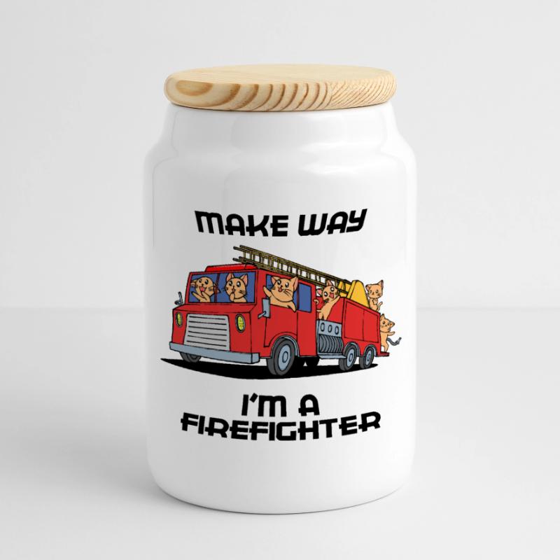 Fire Brigade Statement Fire Engine Professional Fire Brigade Panoramic Cookie Jar with Wooden Lid