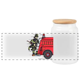Feuerwehrauto Feuerwehr Feuerwehrmann Retter - Panorama Keksdose mit Holzdeckel - Weiß - Vorne