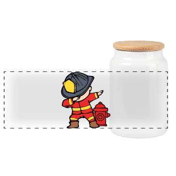 Retter Feuerwehrhelm Feuerwehrschlauch Feuerwehr - Panorama Keksdose mit Holzdeckel - Weiß - Vorne