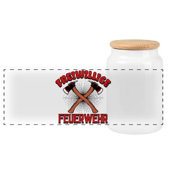 Fire Brigade Lifesaver Statement Extinguishing Work - Panoramic Cookie Jar with Wooden Lid - white - Front