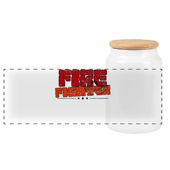 Fire Protection Firefighter Statement Fire Brigade - Panoramic Cookie Jar with Wooden Lid - white - Front