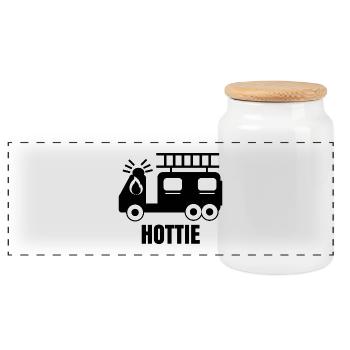 Fire engine fire protection fire brigade slogan - Panoramic Cookie Jar with Wooden Lid - white - Front