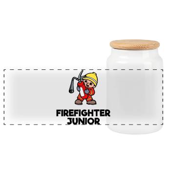 Volunteer Fire Brigade Lifesaver Statement - Panoramic Cookie Jar with Wooden Lid - white - Front