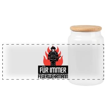 Fire Brigade Lifesaver Firefighter Statement - Panoramic Cookie Jar with Wooden Lid - white - Front