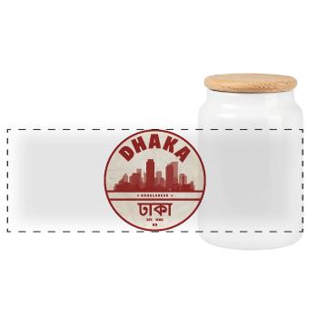 Dhaka Skyline Vintage Round Logo - Panoramic Cookie Jar with Wooden Lid - white - Front