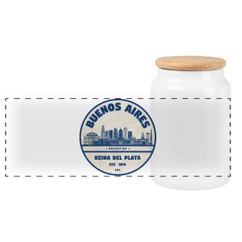 Buenos Aires Skyline Vintage Badge - Panoramic Cookie Jar with Wooden Lid - white - Front