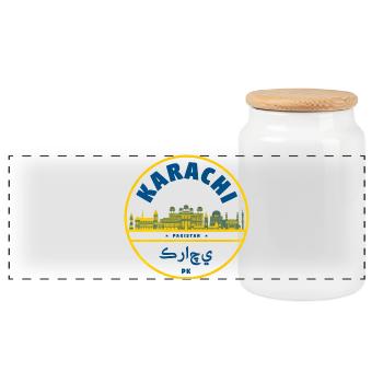 Karachi Skyline Emblem Pakistan - Panorama Keksdose mit Holzdeckel - Weiß - Vorne