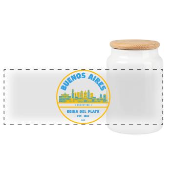 Buenos Aires Skyline Reina del Plata - Panoramic Cookie Jar with Wooden Lid - white - Front