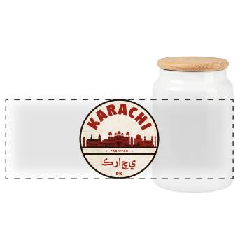 Karachi Skyline Emblem Pakistan - Panoramic Cookie Jar with Wooden Lid - white - Front