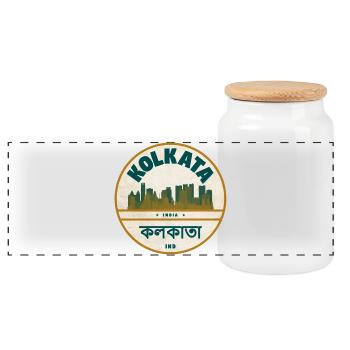 Kolkata Skyline Badge - Boîte à biscuits avec couvercle en bois - blanc - Devant