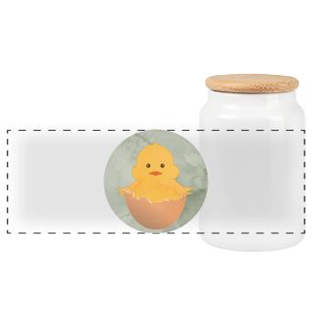 newly hatched chick in the eggshell - Panoramic Cookie Jar with Wooden Lid - white - Front