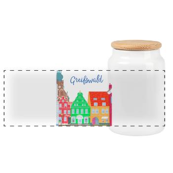 Greifswald, colorful half-timbered houses, East Germany - Panoramic Cookie Jar with Wooden Lid - white - Front