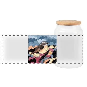 Braunkehlchen Vogel 2023 Illustration - Panorama Keksdose mit Holzdeckel - Weiß - Vorne