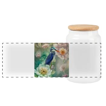 Der elegante Kranich mit Blumen - Panorama Keksdose mit Holzdeckel - Weiß - Vorne