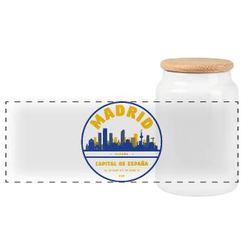 Emblème de la Skyline de Madrid – Capitale de l’Espagne - Boîte à biscuits avec couvercle en bois - blanc - Devant