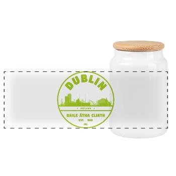 Dublin Skyline Stempel - Panorama Keksdose mit Holzdeckel - Weiß - Vorne