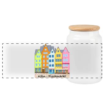 Cologne, Fish Market, Stapelhäuschen, Germany - Panoramic Cookie Jar with Wooden Lid - white - Front
