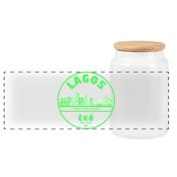 Lagos Neon Skyline Green - Boîte à biscuits avec couvercle en bois - blanc - Devant