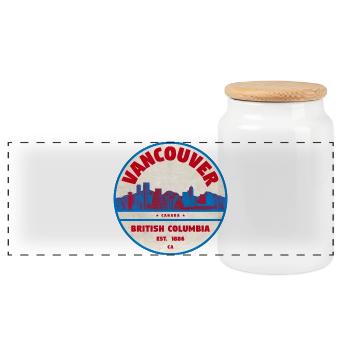 Vancouver Skyline Retro Badge Canada - Panoramic Cookie Jar with Wooden Lid - white - Front