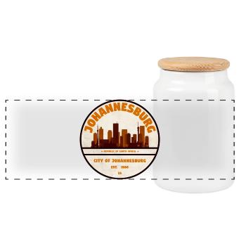 Retro Badge Johannesburg Skyline - Panoramic Cookie Jar with Wooden Lid - white - Front