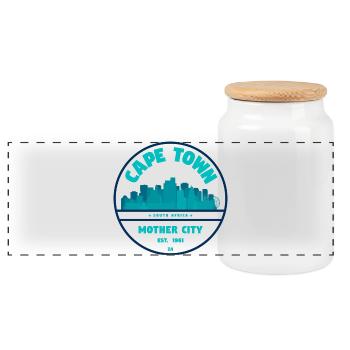 Cape Town Skyline Badge - Panoramic Cookie Jar with Wooden Lid - white - Front