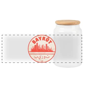 Logo du tour de la silhouette de Beyrouth : Rouge - Boîte à biscuits avec couvercle en bois - blanc - Devant