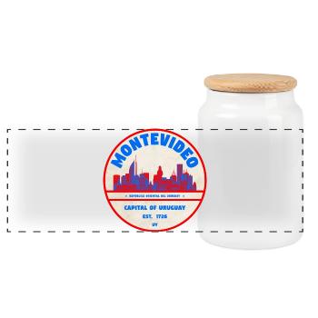 Montevideo Uruguay Skyline Emblem Design - Panoramic Cookie Jar with Wooden Lid - white - Front