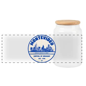 Sceau de la ville bleu de la ligne d’horizon de Montevideo - Boîte à biscuits avec couvercle en bois - blanc - Devant